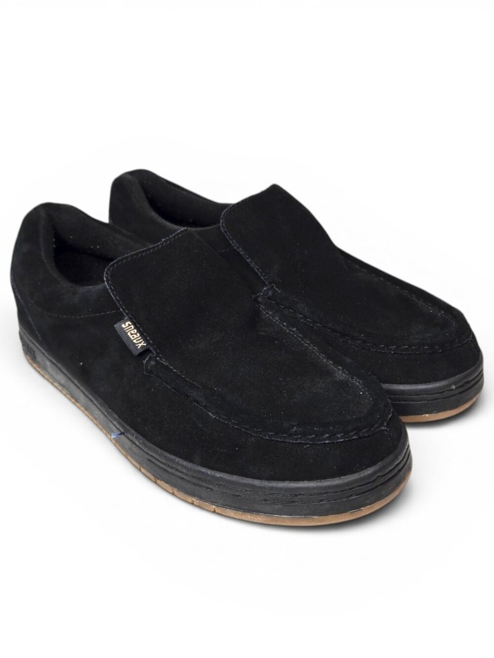 Sneaux Black Suede Cushy Ankle Slip On Shoes Mens Gum Bottom Streetwear 8.5